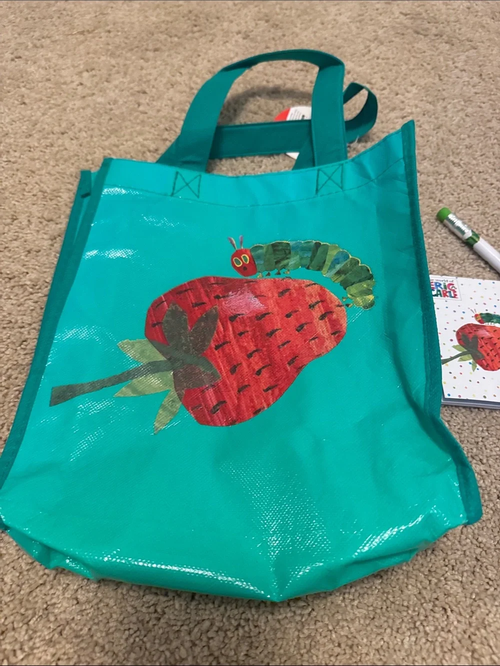 Eric Carle Teal Reusable Tote Bag with Matching Stationery Set